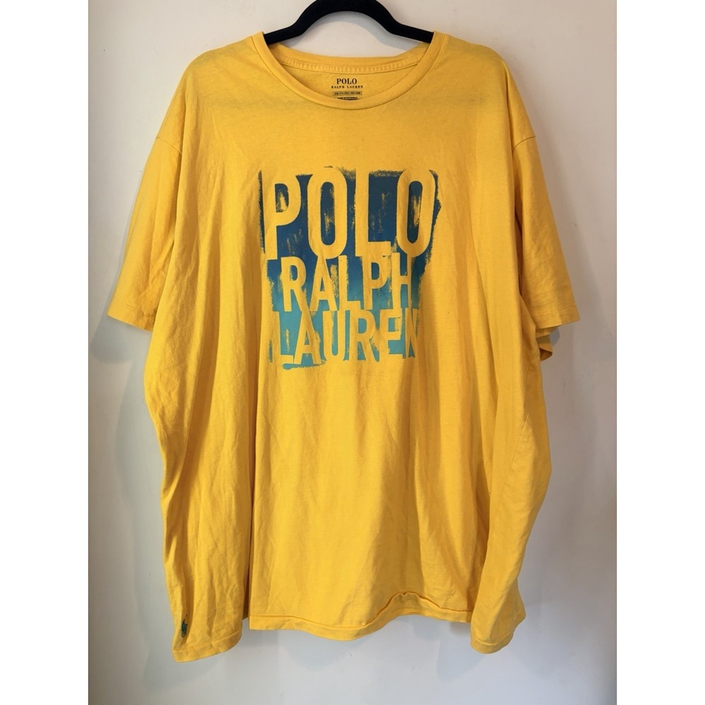 Polo Ralph Lauren T Shirt 2XB Yellow Big Logo Graphic Y2K Streetwear Tee